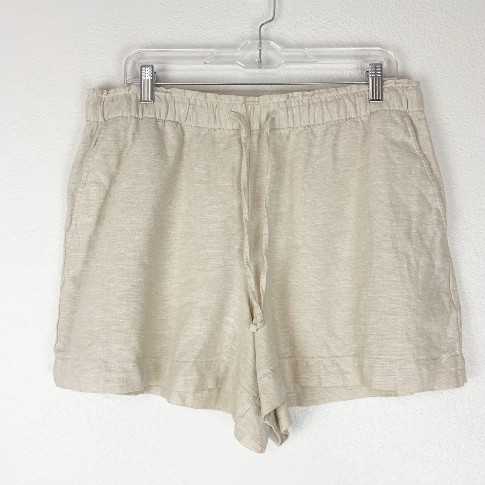 Gap Shorts Womens Large Linen Blend Pull-On Khaki Sand Beach Coastal High Waist - Picture 1 of 10